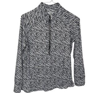 Lulu‎ B Women's Zebra Print Long Sleeve Quarter Zip Pullover Top Size S